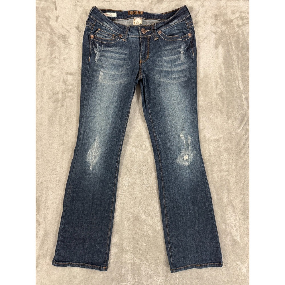 Decree Jeans Juniors‎ 7 Bootcut Flare Ripped Low Rise Flap Pockets Western Y2K